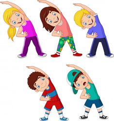 four children in different poses on a white background