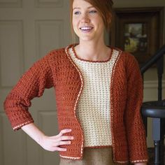 Easy to work up, this crochet jacket is perfect for fall, and was designed to accompany the Lacy Shell. Designed by Laura Gebhardt lauracrochet@yahoo.ca Twin Set Knitting Pattern, Rose Scarf, Crocodile Stitch, Matching Patterns, Crochet Birds, Pineapple Crochet, Fall Patterns, Different Stitches, Twin Set