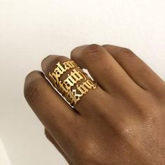 NAMEPLATE RING – JLANI Aesthetic Gold Rings, Gold Rings For Men, Nameplate Ring, Aesthetic Gold, Gold Design, Name Plate, Custom Items, Gold Plating, Jewelry Inspiration