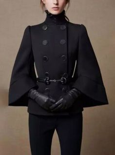 Dracula/Vampire Style Black Flared Buttoned High Neck Woolen Coat Size:  MEDIUM Great for Halloween and vampire projects. Detail Couture, Halloween Gothic, Futuristic Fashion, England Fashion, Black Flare, Woolen Coat, Fantasy Clothing, Fantasy Fashion, Fashion Mode