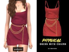 Dress With Chains, Sims Dresses, Cc The Sims 4, Ts4 Clothes, Outfits Concert, Sims 4 Traits, Valentine Collection, Sims 4 Download, Pelo Sims