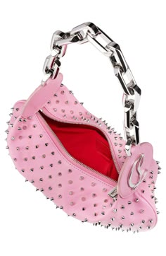 Signature spikes shine like edgy armor on this napa-leather shoulder bag that's crafted in Italy in a contemporary shape and features a chunky chain strap. Top zip closure Chain shoulder strap Red-leather lining Leather Made in Italy Designer Handbags Christian Louboutin Logo, Handbags Aesthetic, Louboutin Bags, Dope Jewelry Accessories, Purse Design, Diy Bags Patterns, Hot Bags, Girly Bags, Chic Leather