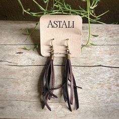 "-These tassel earrings are made from soft chocolate-color deerskin leather. Part Western, part Boho, part Rock 'n Roll, these little fringe earrings give a big kick to any outfit. -Lightweight enough to wear every day. -3\" - 3.5\" total length, including earwires. -Earwires are antique-brass. -Deerskin leather is sustainably sourced in the USA. -Ok to get wet. -Available in 10 colors. -Designed and handmade in South Pasadena, CA. Check out more of our awesome earrings here: https://www.etsy.co Brown Fringe Tassel Dangle Earrings, Brown Fringe Dangle Tassel Earrings, Brown Dangle Tassel Earrings With Fringe, Brown Fringed Tassel Earrings Gift, Brown Fringe Tassel Earrings For Gift, Brown Fringe Tassel Earrings As Gift, Brown Dangle Earrings With Tassels, Elegant Brown Adjustable Tassel Earrings, Creepy Earrings