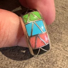 Multi-Color Blue Turquoise Gaspeite Inlay Ring | Sterling Silver | Sz 10 | Native American Handmade Cj ( Butler) # 563 Southwestern Multicolor Gemstone Turquoise Ring, Southwestern Multicolor Turquoise Gemstone Ring, Multicolor Artisan Turquoise Sterling Silver Ring, Multicolor Artisan Turquoise Ring In Sterling Silver, Multicolor Turquoise Artisan Ring In Sterling Silver, Multicolor Southwestern Sterling Silver Turquoise Ring, Multicolor Southwestern Style Turquoise Ring In Sterling Silver, Multicolor Southwestern Turquoise Sterling Silver Ring, Southwestern Multicolor Turquoise Sterling Silver Ring