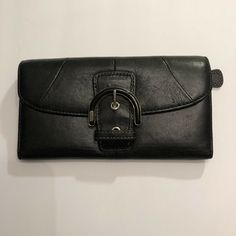 Women’s Coach Black Leather Tri-Fold Wallet With Satin Light Blue Lining. Condition is Pre-owned. Shipped with USPS First Class Package. Black Leather Wallet, Coach Wallet, Trifold Wallet, Tri Fold, Long Wallet, Clean Up, Continental Wallet, Leather Wallet, Blue Black