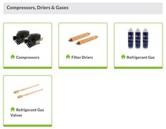 different types of air compressors, filters and gauges are shown in this screenshot