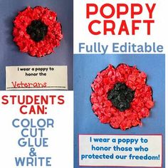 the poppy craft is made with red paper flowers