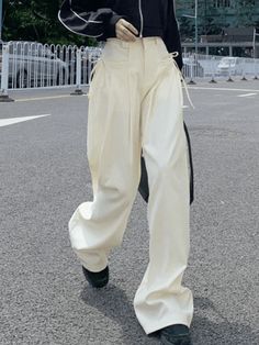 ⚡️Free Shipping 2023 Lace Up Baggy Pleat Tailored Pants Beige S under $48.00 in Pants at AnotherChill.com Online. Style: Casual/Street/Y2K/Workwear/Sweet/Vintage/Preppy/Punk. Fabric Content: Cotton Blend. Fit Type: Loose fit. : These solid colored casual tailored pants have a stretch waist, features tie-up straps on the pockets, it has pleated seam down to the leg, with wide belt loops, and a hidden button zip closure design.. SIZE. Waist. Hips. Outseam. S. 27inch/ 68cm. 38inch/ 96cm. 43inch/ 10 Punk Fabric, Preppy Punk, Y2k Workwear, Street Y2k, Closure Design, Fashion Design Patterns, Vintage Preppy, Long Trousers, Simple Trendy Outfits