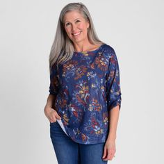 Elevate your essentials with a touch of intrigue, as cinched elastic detailing transforms a basic body into a statement piece, complemented by a flattering boatneck neckline. Our exclusive C&B print with vintage-inspired paisley will add a dash of nostalgia to every ensemble. Blue Stretch Top With 3/4 Sleeves, Blue Tops For Casual Gatherings In Fall, Fall 3/4 Sleeve Tops For Casual Gatherings, Casual 3/4 Sleeve Tops For Fall Gatherings, Petite Size, Boat Neck, Shirt Sleeves, Banks, Fabric Care