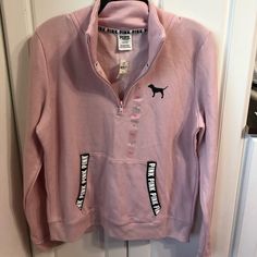 Large New With Tags $38 On Other Platforms Pink Half-zip Sweatshirt For Fall, Sporty Pink Sweatshirt With Pockets, Pink Half-zip Top For Fall, Casual Pink Sweatshirt With Pockets, Pink Fall Top With Pockets, Pink Tops With Pockets For Fall, Fall Pink Tops With Pockets, Pink Half-zip Top For Spring, Sporty Pink Top With Pockets