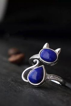 Adjustable Mystical Sterling Silver Rings, Adjustable Sterling Silver Spiritual Crystal Ring, Nickel-free Sterling Silver Spiritual Crystal Ring, Nickel-free Spiritual Sterling Silver Crystal Ring, Adjustable Silver Crystal Ring With Cabochon, Nova Aesthetic, Rings Boho, Lapis Lazuli Jewelry, Cat Ring