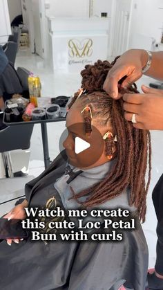 Renee |Hairstylists|Ukhair🇬🇧🇯🇲 on Instagram: "A Mini Loc petal bun tutorial on my beautiful client 🥰  What do you think about the end result??   I hope you guys found it useful coz this voiceover gave me a headache 🤕   I will get better as I go along I promise 😂  Big up my wonderful assistant starring in the background ☺️  Book your consultation today!  💎 A luxury service awaits you 🔗 in bio 👆🏾let’s talk!  #locstutorial #locstyling #tutorial #womenwithlocs #womenlocstyles #blackwomenwithlocs #naturaldreads #girlstyles #petalbuns #locpetals #twistlocs #explorepage #curlylocs #locgician" Soft Loc Bun Hairstyles, Loc Styling Ideas, How To Do Loc Petals, Faux Loc Petal Bun, Loc Side Part Styles, Petal Hairstyle For Locs, Petals Locs Style, Loc Bun Tutorial, Pedal Bun Loc Styles