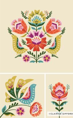 four different floral designs in various colors