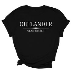 a black t - shirt that says outlander clan fraser on the front and back