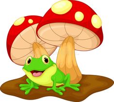 a frog under the mushroom on a white background royalty illustration