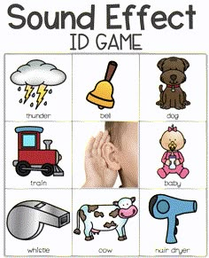 sound effect id game for kids with pictures and words to help them learn how to use it