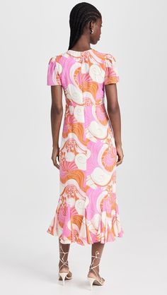 RHODE Lulani Dress | Shopbop Summer A-line Crepe Dress, Fitted Ruffle Dresses In Viscose, Fitted Ruffled Dresses In Viscose, Fitted Viscose Dress With Ruffles, Fitted Cap Sleeve Dress With Ruffles, Rayon Dress With Ruffle Hem, Spring Crepe Maxi Dress, Printed Fitted Viscose Maxi Dress, Fitted Crepe Maxi Dress