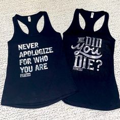 Nwot- New Without Tags 2pc Racerback Camouflage Athletic Fitness Graphic Tank Bundle “Never Apologize For Who You Are” On Front Of 1 Tank “But Did You Die?” On Front Of 1 Tank Writing Is In Gray & White Camouflage Print Racerback Tank 60% Cotton, 40% Polyester Size: Xs Color: Black, Gray & White Writing Black Sleeveless Activewear With Letter Print, Black Racerback Tank Top With Letter Print, Black Letter Print Activewear For Workout, Black Letter Print Athleisure Tank Top, Black Tank Activewear For Streetwear, Black Letter Print Tank Top For Workout, Black Workout Tank Top With Letter Print, Black Letter Print Tank Top For Gym, Black Gym Tank Top With Letter Print