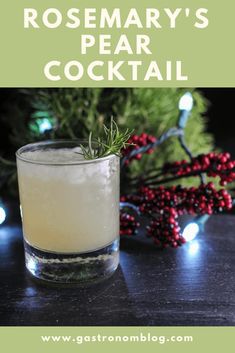 rosemary's pear cocktail with text overlay