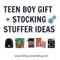 an advertisement with the words teen boy gift and stocking stuff