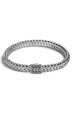 A single station adds subtle detail to a signature chain bracelet, hand woven from sterling silver. 7 1/4" length; 3/8" width Push-clasp closure Handcrafted Sterling silver Imported Classic Sterling Silver Braided Bracelet With Engraving, Classic Formal Braided Bracelet, Classic Sterling Silver Bracelet With Solid Link, Classic Round Chain Bracelet With Box Clasp, Classic Engraved Sterling Silver Braided Bracelet, Classic Braided Bracelet With Sterling Silver Clasp For Gift, Classic Hand-set Sterling Silver Bracelet, Classic Braided Bracelet With Sterling Silver Clasp, Classic Sterling Silver Bracelet With Box Clasp