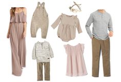 four different types of clothing for babies and toddlers, all in neutrals or colors