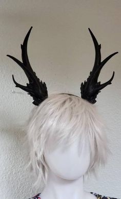 "This listing is for a translucent or a solid black set of antlers, attached to a plane .5 inch black or white headband. You may select attached to headband or unattached style if you plan to use a different band or add lights, the bases are covered please convo for direction on how to create openings in the base if you plan to add lights. Ultra Light Weight 3D printed Fantacy Crystal Ice or branch antlers attached to headband. Measure about 9\" long. Base is about 1.5\" wide. If you wish to rec Gothic Ears Costume Accessories For Cosplay, Gothic Costume Accessories With Ears For Cosplay, Black Fantasy Costume Accessories With Ears, Fantasy Black Costume Accessories With Ears, Elven Halloween Costume Accessories, Horned Fantasy Headpiece For Cosplay, Fantasy Horned Headpiece For Cosplay, Halloween Fantasy Cat Ears Costume Accessories, Halloween Cat Ears For Fantasy Events