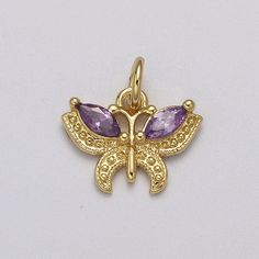 Mini CZ Micro Pave Butterfly Pendant Pink, Clear, Blue, Green Purple Cubic Zirconia Pave Mariposa add on Charm E-725 | DLUXCA