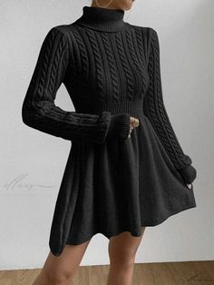 Elluis - Effortlessly Chic Twist-Knit Sweater Dress Cozy Long Sleeve Cable Knit Dress, Winter Mini-length Solid Color Sweater Dress, Cozy Cable Knit Long Sleeve Dresses, Casual Textured Knit Sweater Dress For Fall, Textured Knit Long Sleeve Sweater Dress, Cable Knit Long Sleeve Dress, Winter Long Sleeve Knit Dress, Cozy Stretch Dresses For Winter, Textured Knit Mini Sweater Dress