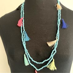 Bright, Fun And Boho Is The Best Way To Describe This Multi-Color Beaded Tassels Necklace. Fluffy Colorful Tassels It's A Tassel Necklace With All The Colors Of The Rainbow And More 17” Drop Over The Head Closure Very Fun To Wear It. One Sz Fits All. Colorful Tassels, The Colors Of The Rainbow, Colors Of The Rainbow, Jewelry Beaded, Beaded Tassels, The Rainbow, Necklace Designs, Rainbow Colors, Tassel Necklace