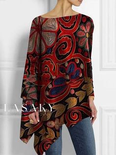 Lasaky - Urban Abstract Plus Size Long Sleeve Relaxed Fit Shirt Trendy Tunic, Casual Turtleneck, Asymmetrical Hem Top, Mode Kimono, Turtleneck T Shirt, Chic Shirts, High Street Fashion, Elegant Blouses, Tops Casual