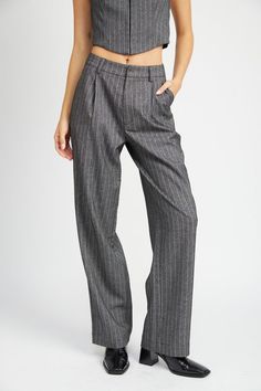 Our Relax Pin Stripe Pants are crafted with a 55% polyester, 40% rayon, and 5% spandex blend for unbeatable comfort and style. Our size and fit guarantee ensures a perfect fit every time with models wearing size small and height of 5'9. Enjoy worry-free wear with imported construction and a timeless pinstripe pattern. Trendy Trouser, Pinstripe Pattern, Stripe Pants, Exude Confidence, Sweater Hat, Pinstripe Pants, Professional Wardrobe, Office Siren, Pin Stripe