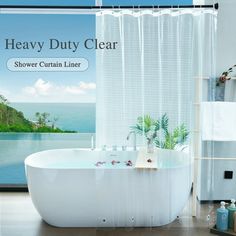 Inosoo Clear Plastic Shower Curtain Liner, the perfect addition to your bathroom decor. This shower curtain liner measures 72" wide by 76" long, extended design to meet customers' needs for longer size shower curtains. Made from 100% PEVA, this shower liner is PVC free and chlorine-free with a proper thickness of 9 Gauge, ensuring that it resists tearing and rusting. The 12 rustproof metal grommets and reinforced top header, along with 12 plastic hooks, make installation a breeze. Not only is th Clear Shower Curtain, Mold In Bathroom, Plastic Shower, Plastic Curtains, Plastic Shower Curtain, Stall Shower Curtain, Shower Curtain Liner, Grey Curtains, Shower Liner