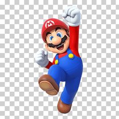 an image of mario running in the air with his arms up and hands out, while wearing