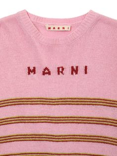 Ribbed collar, cuffs and hem . Front embroidered logo detail Marni Sweater Outfit, Knitwear Outfit, W Logo, Pink Logo, Stella Mccartney Kids, Kids Branding, Boys Top, Swimwear Cover, Swim Accessories