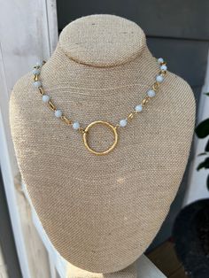 Beaded Necklace with Hammered Circle Pendant — Carolee’s Pendant With Beads, Circle Pendant Light, Funky Fashion, Circle Design, Circle Pendant, A Circle, Blue Beads, Gold Beads, Beaded Chain