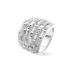 a white gold ring with baguettes and diamonds on it, set in 18k white gold