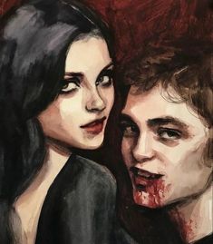 a painting of two people with blood on their faces