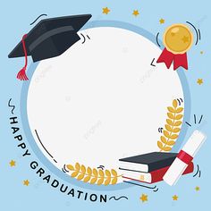 an illustration of graduation day with books, diplomas and a gold medal in the center