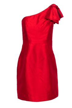 Current Boutique-Shoshanna - Red Silk One-shoulder Dress Sz 2 French Girl Chic, Chic Shop, Buy Shoes Online, Vacation Style, Red Silk, French Girl, Red Hot, Touch Up, Bow Detail