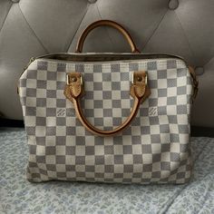 Very Good Condition, Wear Minor Pictured In Photos. Certified By Entrupy. Luxury White Square Satchel, Damier Azur Speedy, Speedy 30, Louis Vuitton Bags, Cream White, Womens Tote Bags, Louis Vuitton, Cream, How To Wear