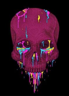 a skull with dripping paint on it's face