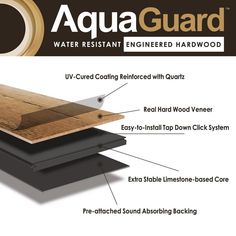 the aquaguard water resistant hardwood flooring system is shown with instructions to install it