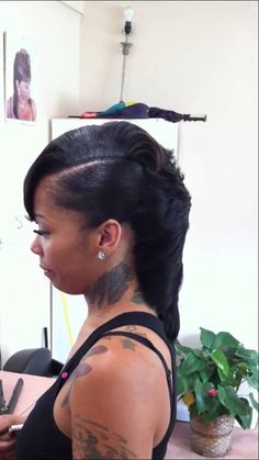 Braided Bun Black Hair, One Side Shaved Hairstyles, Black Mohawk Hairstyles, Short Hair Mohawk, Weave Bob Hairstyles, Mohawk Hairstyles For Women, Black Women Short Hairstyles, Black Hair Short Cuts