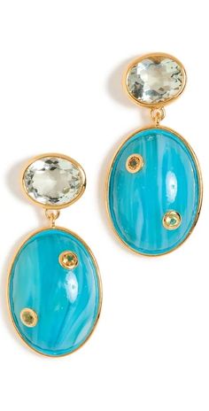 LIZZIE FORTUNATO Mountain Earrings - Blue | Editorialist Pave Ear Cuff, Resort Jewelry, Mountain Earrings, Peridot Jewelry, Lizzie Fortunato, Bold Jewelry, Gold Pearl Earrings, Marc Fisher, Blue Mountain