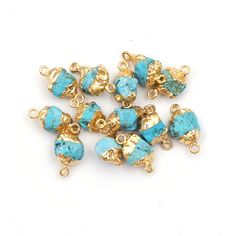 Gold Electroplated Birthstone Connector Charms, Natural Blue Turquoise Gemstone Pendants, Bracelet Charms, Stress Relief Charms Connectors Make Stunning Jewelry with these Gemstone Connector. These Connectors can be used to make Pendants, Necklaces, Bracelets and Much More. Specifications :-  -------------------------------------- >>Gemstone Name : Turquoise >>Stone Shape : Fancy/ Irregular >>Connector Size : 10-22 MM Approx >>Plating : Gold Electroplated  >>Base Material : Brass >>Stone Color : Sky Blue >>Quantity : Drop Down  >>Treatment : Natural  >>Bail : Double  ✧Thank You for Visiting our shop (Gemx Jewellery). If you are happy With your order And our service, leave Five Star review for our business helping us. Your Reviews is very important And Five Star review is highly appreciated Gemstone Pendants, Pendants Necklaces, Bracelet Charms, Aquamarine Gemstone, Rough Gemstone, 10 22, Stunning Jewellery, Natural Opal, March Birth Stone