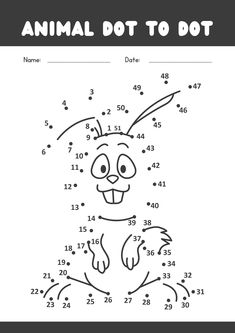 an animal dot to dot game with numbers for children and adults, including the number one