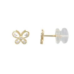 Cubic zirconia accents add a lovely sparkle to these Charming Girl 14k gold butterfly stud earrings. Cubic zirconia accents add a lovely sparkle to these Charming Girl 14k gold butterfly stud earrings.  Size: 5.5 mm x 7 mm Backings: push-on screw-off Metal: 14k gold Finish: polished Packaging: boxed Nickel freeSTONE DETAILS Stone type: cubic zirconia Shape: round Setting: prong Gemstones may have been treated to enhance their appearance. Special care may be required. Please visit our  Gemstone T Gold Earrings With Cubic Zirconia Butterfly Charm, Gold Cubic Zirconia Earrings With Butterfly Charm, Gold Earrings With Butterfly Charm In Cubic Zirconia, Yellow Gold Butterfly Earrings With Cubic Zirconia, Yellow Gold Cubic Zirconia Butterfly Earrings, Butterfly Stud Earrings, Butterfly Earrings Stud, Gold Butterfly, Jewelry Earrings Studs