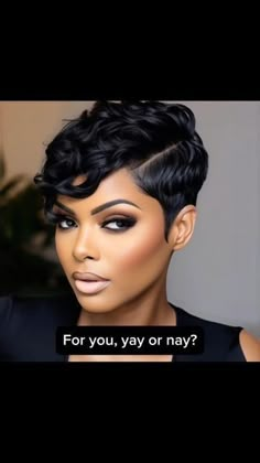 2024 Short Hair, Short Hair Pixie Cuts Black Women, 90s Pixie Cut Black Women, Hairstyles With Curls, Black Pixie Cut, Sleek Short Hair, Black Girls Hair, Short Weave Hairstyles