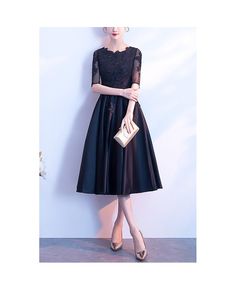 Get 10% off now! Buy modest black lace homecoming dress with appliques sleeves at cheap price online. Free stable shipping and pro custom service since 2009. Black Lace Evening Dress With Lace Trim, Black Fitted Evening Dress With Lace Patchwork, Black Short Sleeve Prom Dress, Black Short Sleeve Dress For Prom, Black Short Sleeve Dress For Prom Season, Elegant Black Lace Prom Dress, Black Lace Evening Dress For Banquet, Black Knee-length Lace Wedding Dress, Black Lace Dress For Banquet